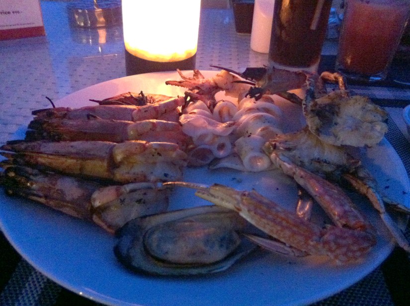 Our seafoof pallette for the day. Mad love the prawns and the crabs.