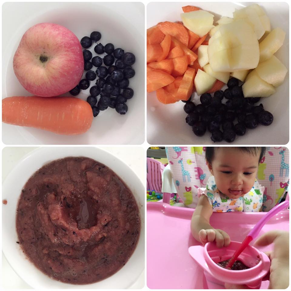 Apple + Carrots + Blueberries for breakfast.