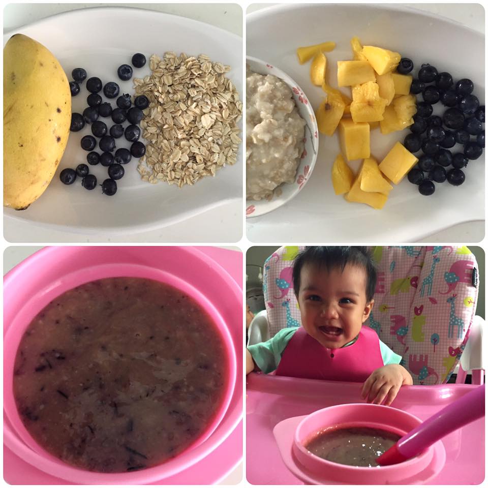 Rolled Oats + Mango + Blueberries.